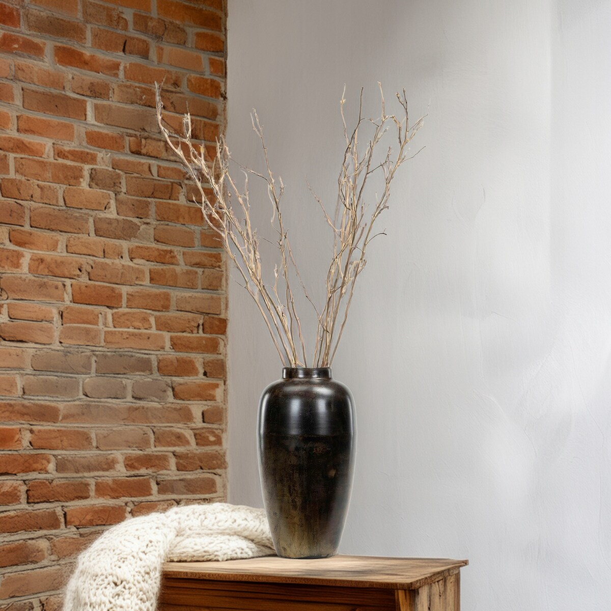 WAZON PODŁOGOWY WYSOKI DUŻY LOFT 40cm DO SALONU SYPIALNI BRĄZOWY NA GAŁĘZIE
