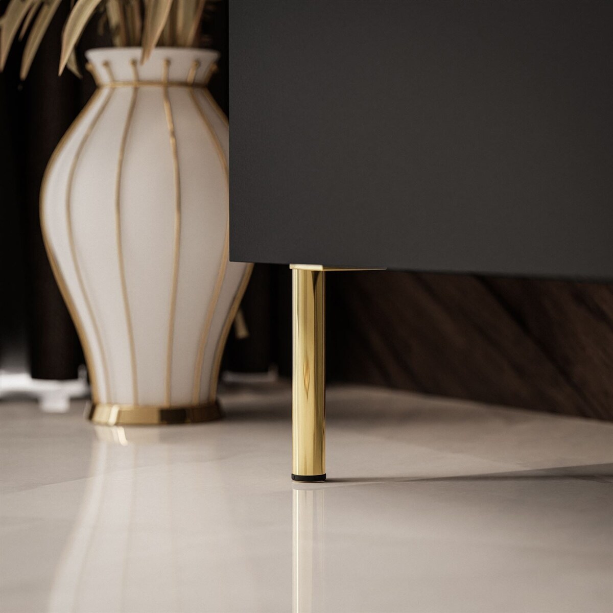 Szafka RTV AURORA czarny mat nogi proste złote