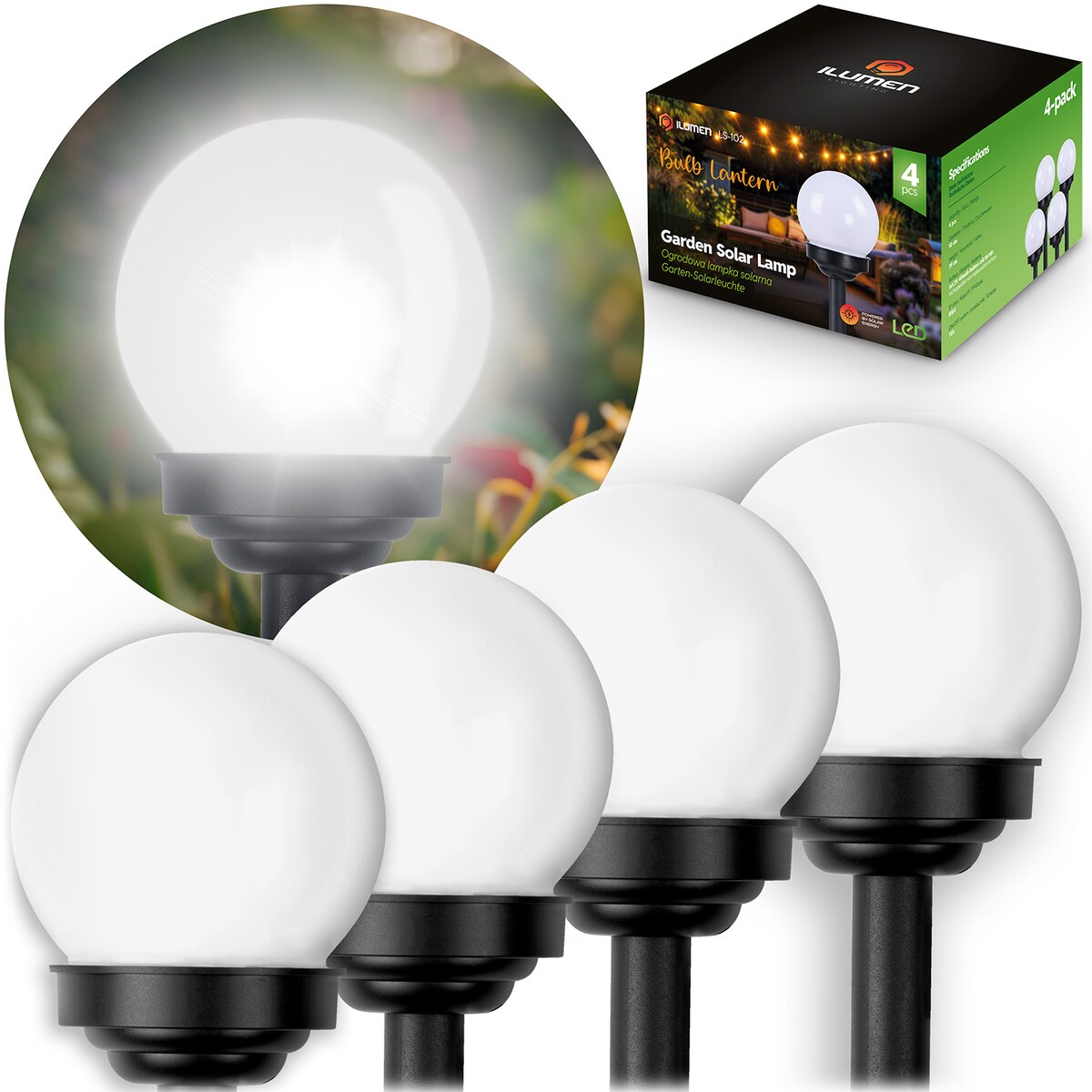 Lampki solarne do ogrodu czujnik zmierzchu Ilumen 4szt