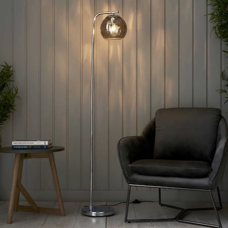 Szklana lampa podłogowa Dimple 97978 Endon kula przydymiona chrom