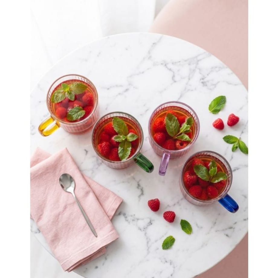 Dwie szklanki ryflowane z zielonym uchem 350ml Livio 1807