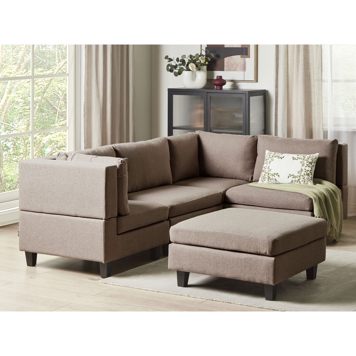 Tapicerowany lewostronny narożnik modułowy 4-osobowy z otomaną brązowy UNSTAD