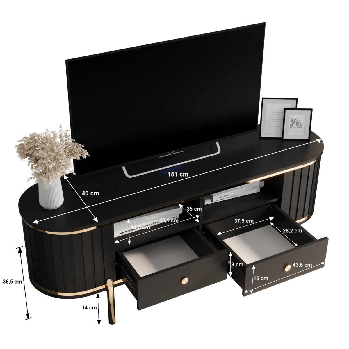 Szafka RTV półokrągła z lamelami NEW YORK 150 biały