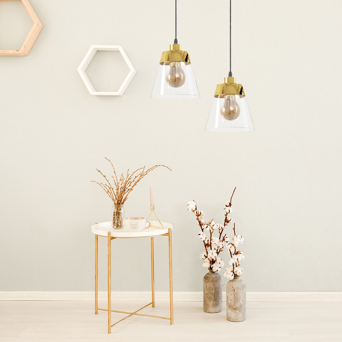 Lampa Sufitowa Wisząca Szklana Okrągła Złota Gold