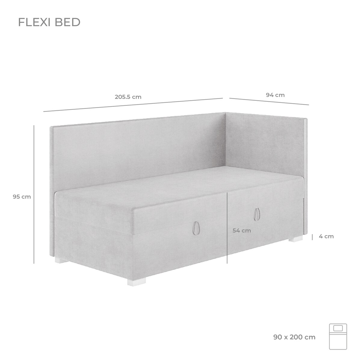 Mesonica Łóżko Flexi, szare, 90x200, Prawostronne