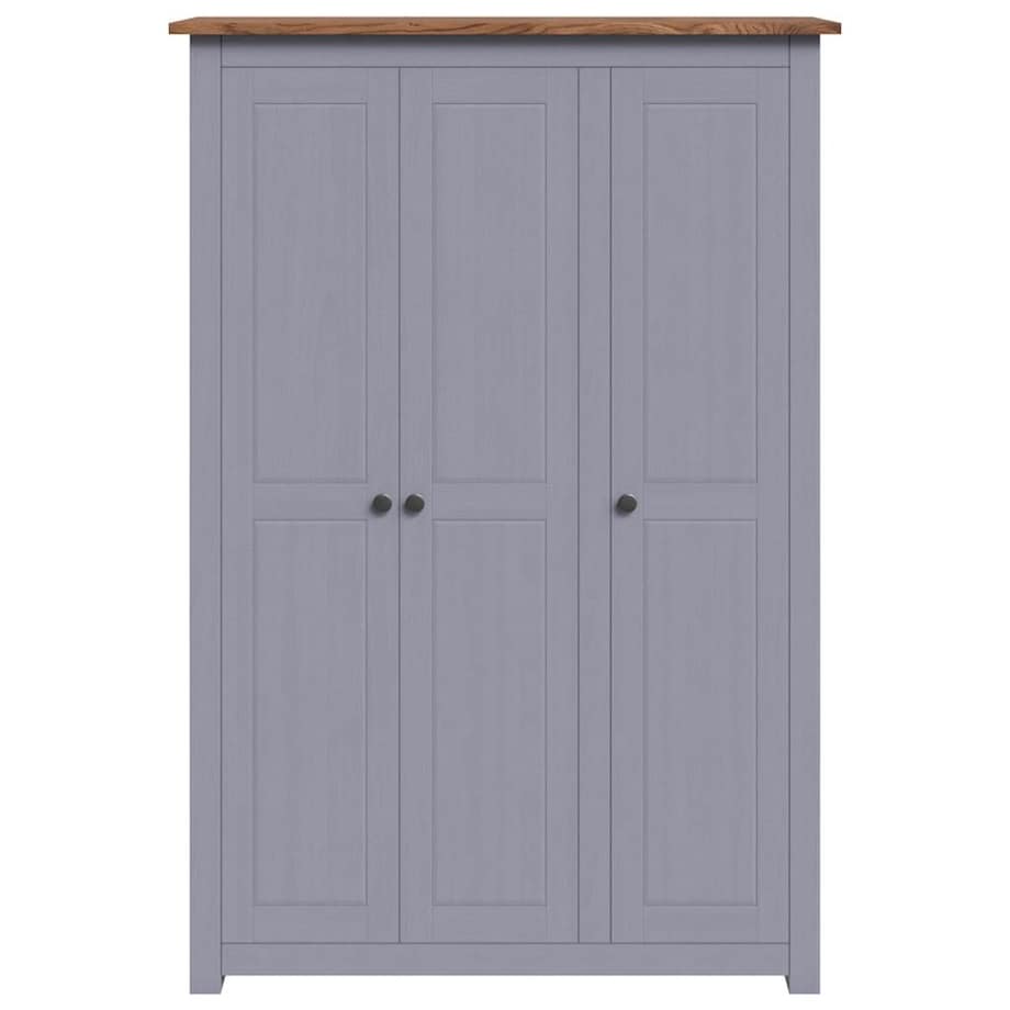 vidaXL Szafa trzydrzwiowa, szara, 118x50x171,5 cm, sosna, seria Panama