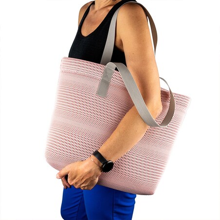 Torba na zakupy czerwona z szarymi uchwytami 45×33 cm