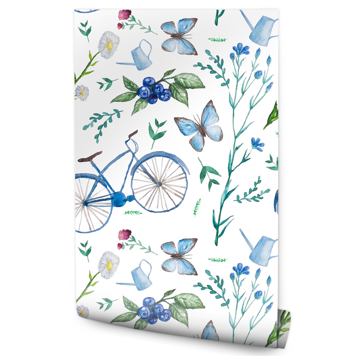Tapeta młodzieżowa rowery kwiaty owoce motyle