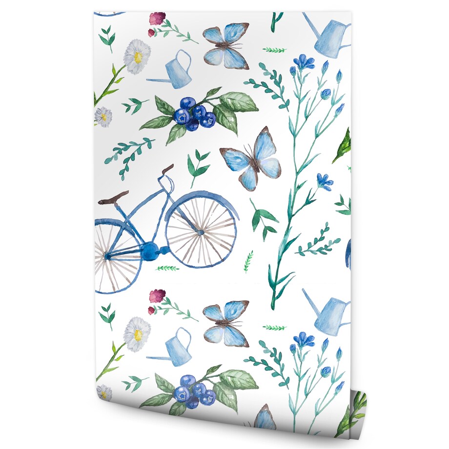 Tapeta młodzieżowa rowery kwiaty owoce motyle