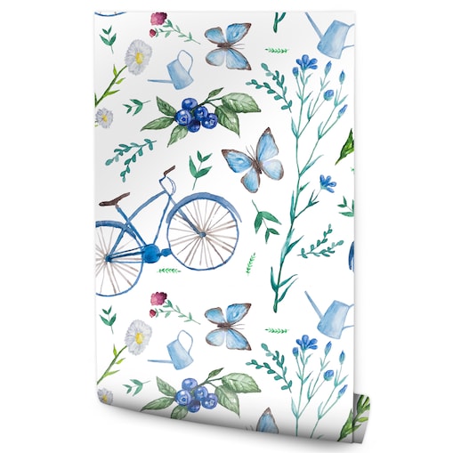 Tapeta młodzieżowa rowery kwiaty owoce motyle