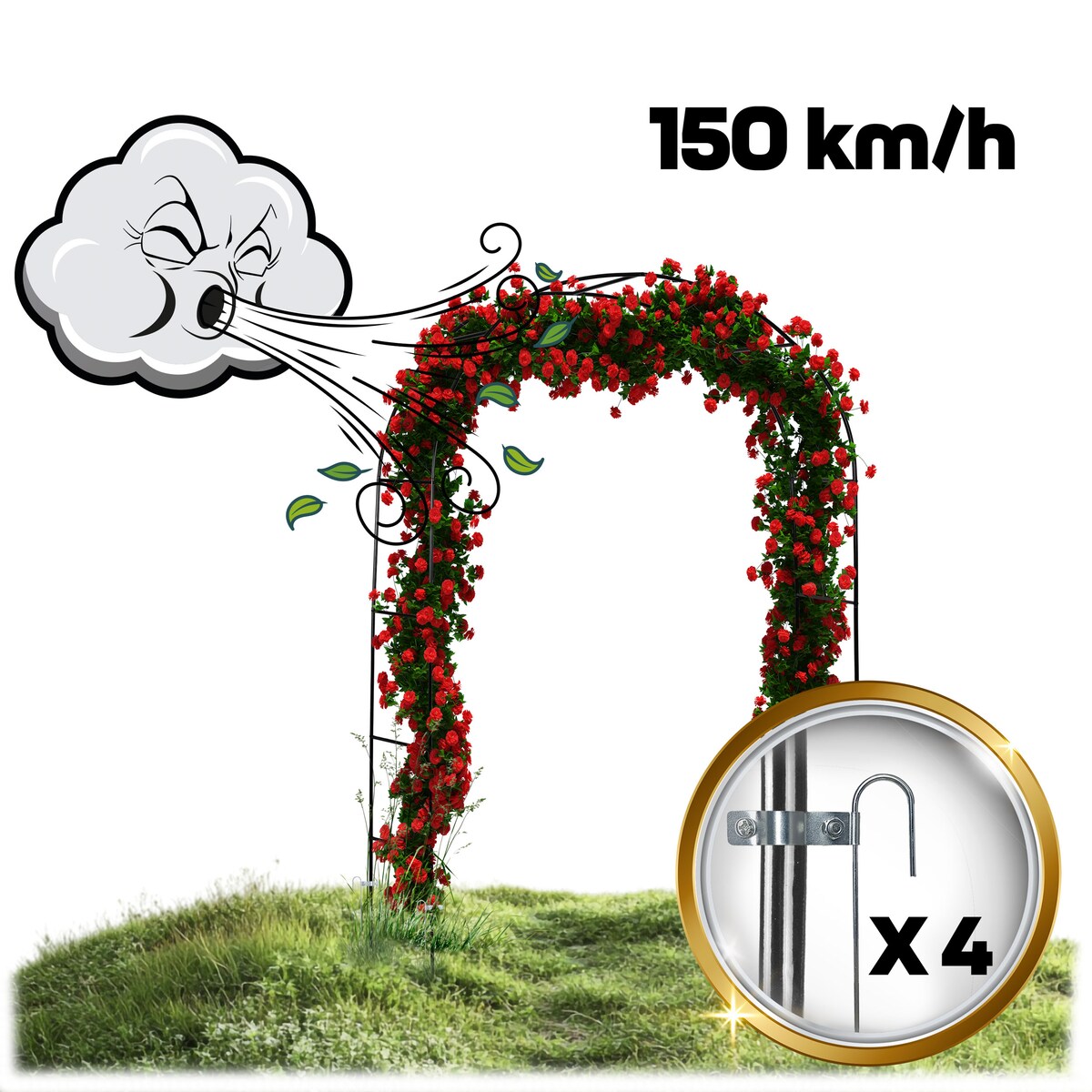 Pergola ogrodowa czarna łuk na kwiaty 240x140cm + kotwy Plonos