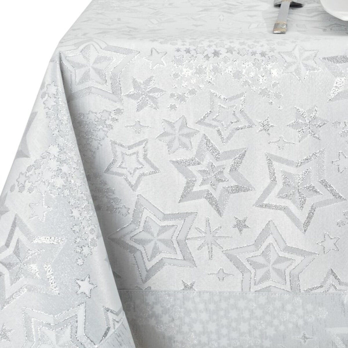 Obrus biało srebrny Gwiazdki - 130x200 cm - srebrny