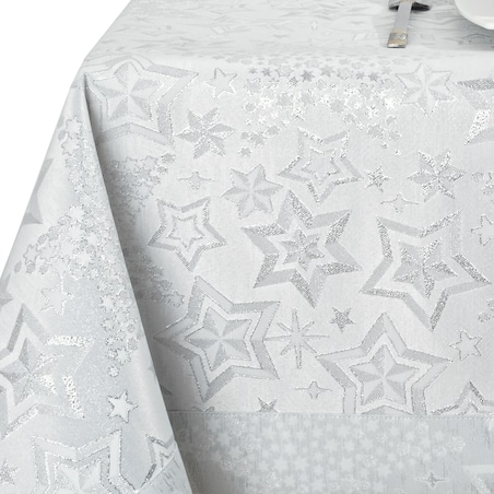 Obrus biało srebrny Gwiazdki - 130x200 cm - srebrny