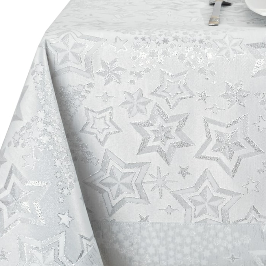 Obrus biało srebrny Gwiazdki - 130x200 cm - srebrny