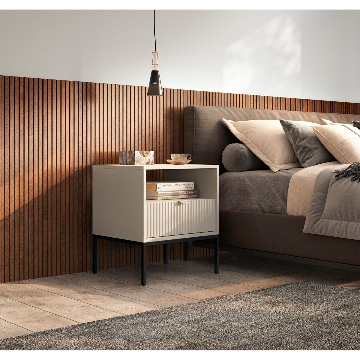 Szafka nocna NEW do sypialni - kaszmirowa+ st. czarny