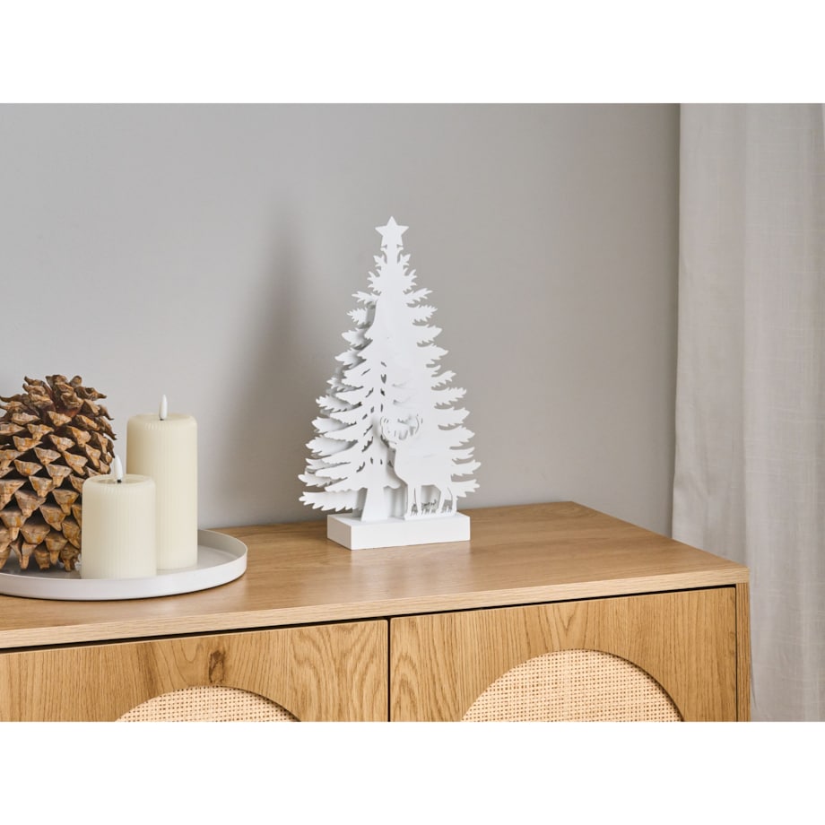 Dekoracja świąteczna LED FEMAN Choinka Renifer 36 cm Biały