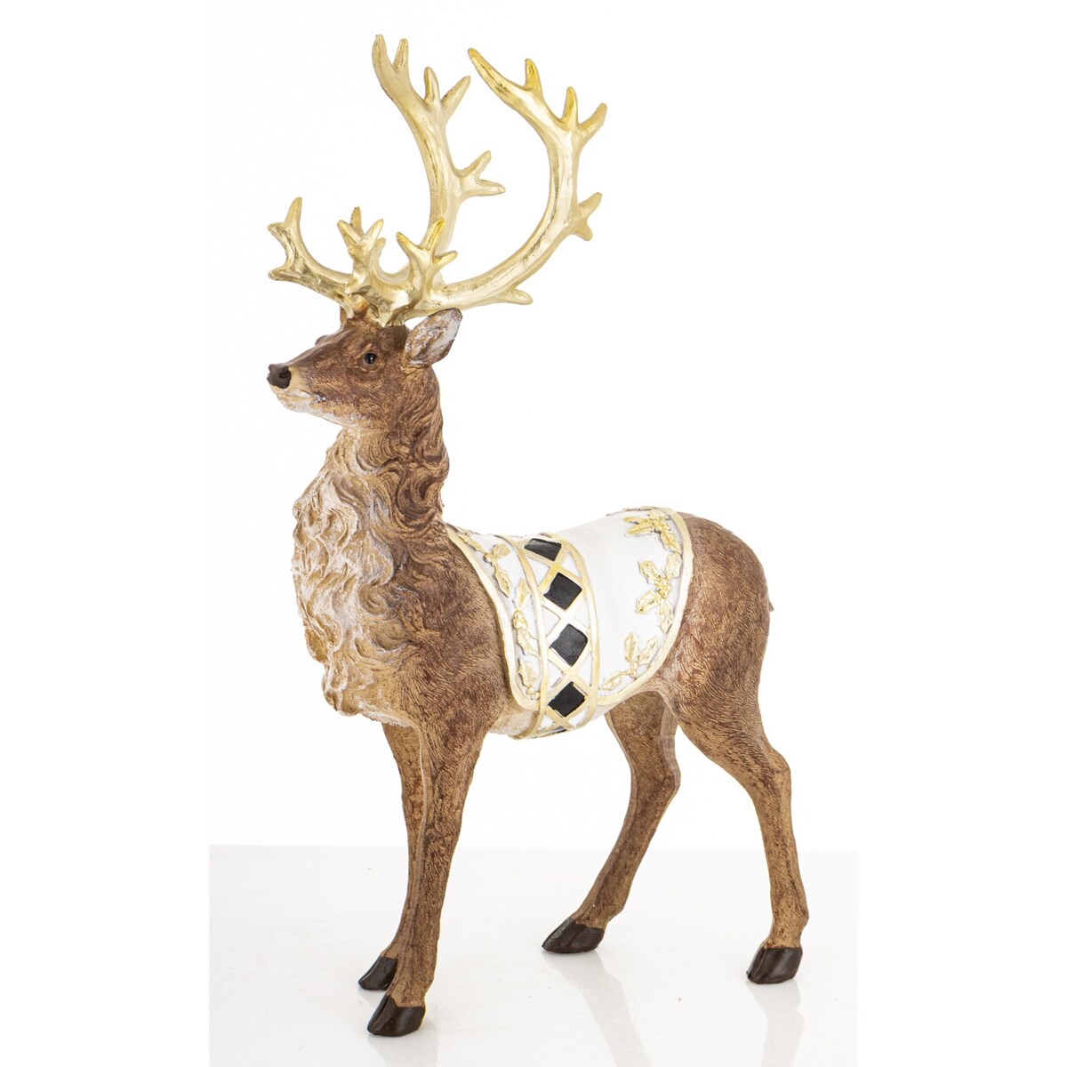 Figurka - stojący jeleń 35x9x21 cm OLEN-4 z białą derką w romby