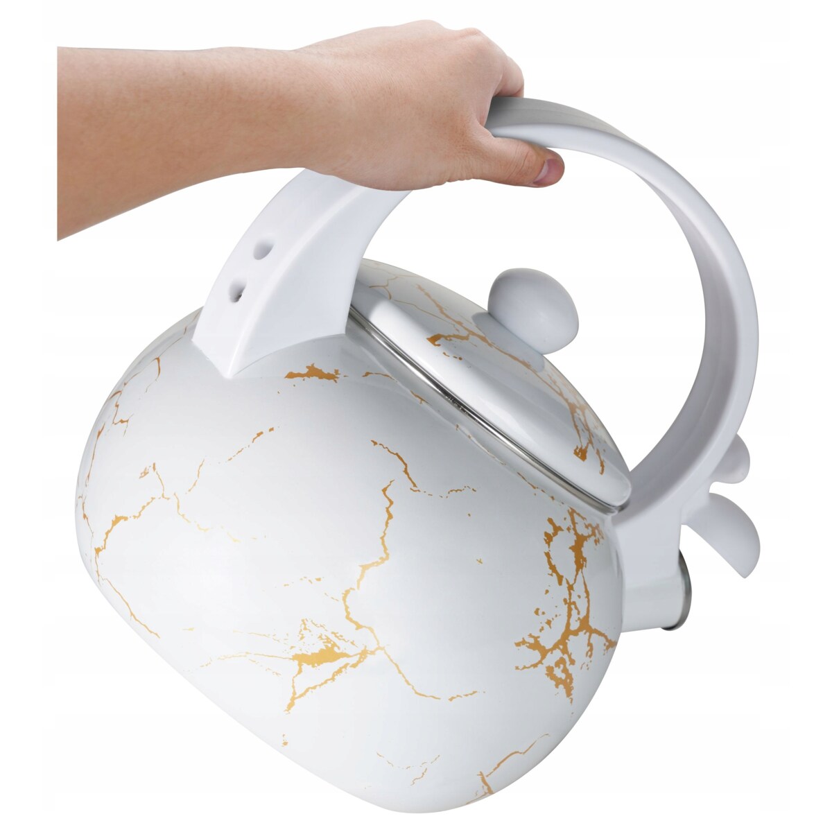 Czajnik Emaliowany Retro 2.2L Z Gwizdkiem - Biały Stal Węglowa Indukcja Gaz