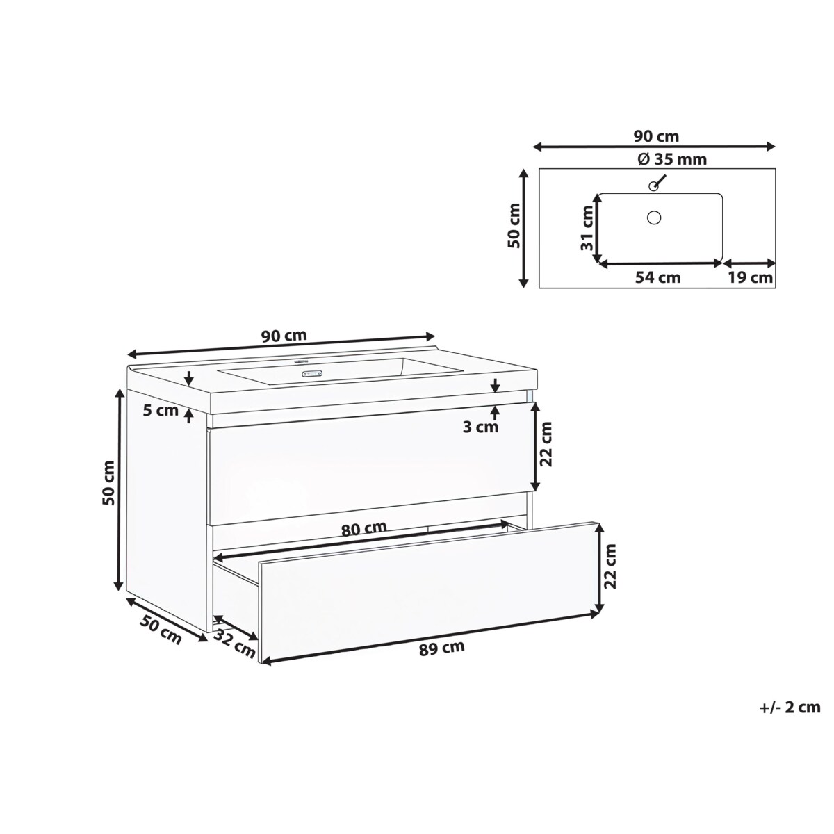 Szafka łazienkowa wisząca z umywalką TOTA 90 cm Biały