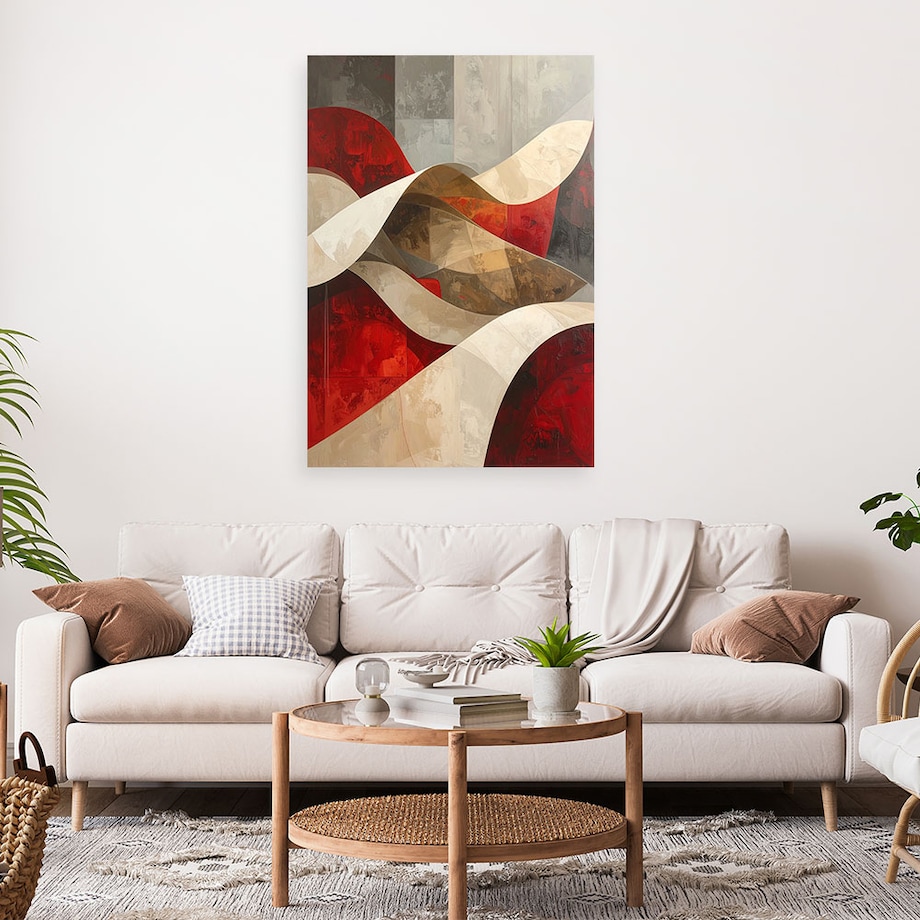 Obraz do salonu sypialni biura loftu, Abstrakcja fale beżowy czerwony