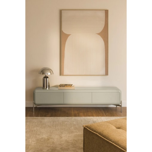 Komoda RTV z MDF błyszcząca Alazne 180x40 cm miętowa