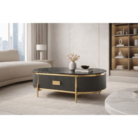 Grafitowy stolik kawowy glamour Omega ryflowany 124x71x48