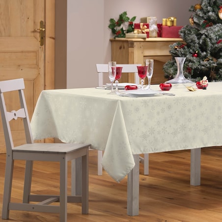 Obrus świąteczny biały 140x300 cm złoty wzór JACQUARD