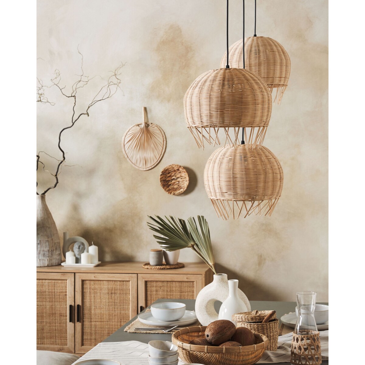 Lampa wisząca rattanowa naturalna DRINO