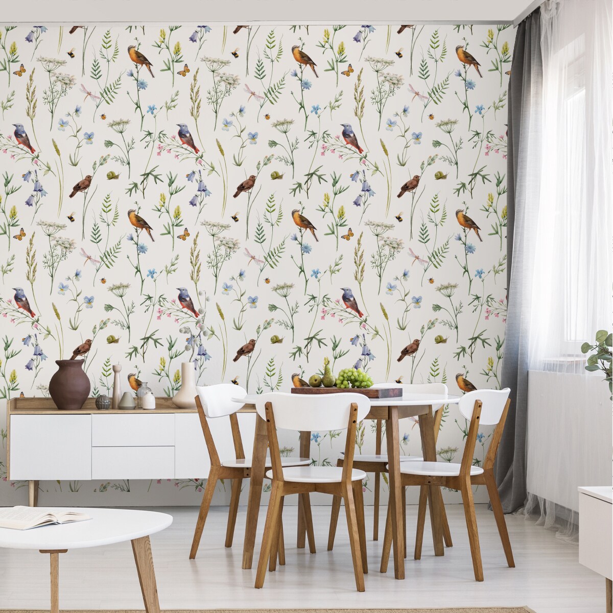 Tapeta PTAKI Kolibry Kwiaty Liście