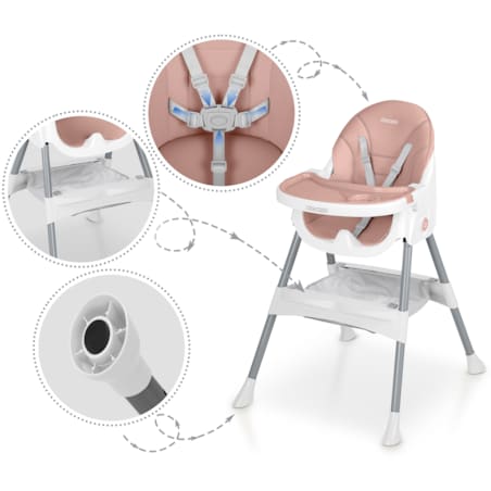 Krzesełko do karmienia dla dzieci Ricokids Mani różowe 3w1 regulowane fotelik tacka