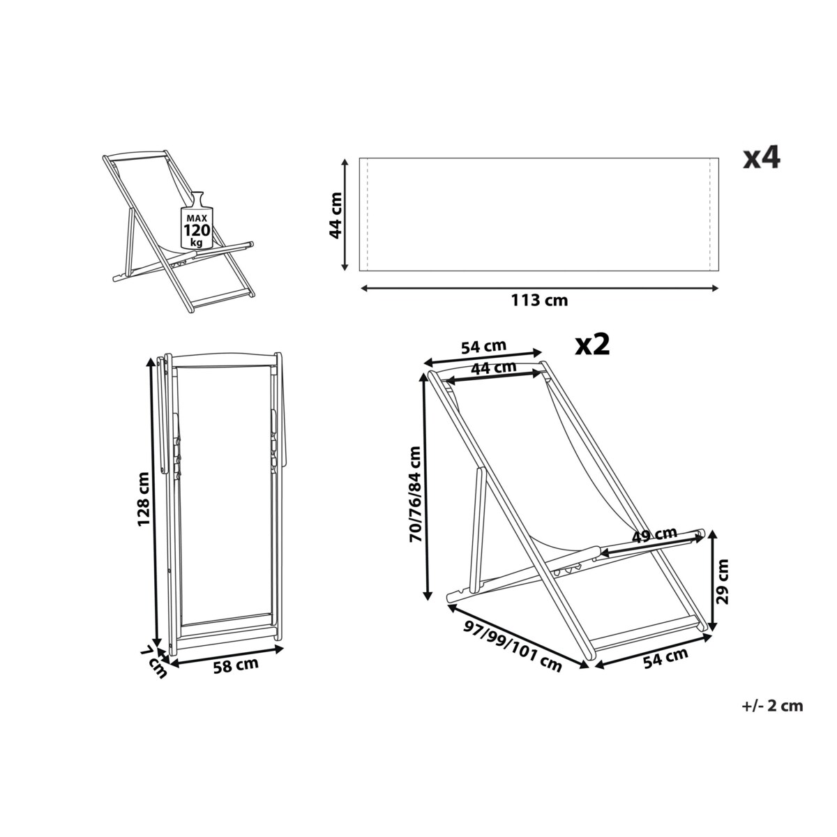 Zestaw 2 leżaków ogrodowych jasne drewno akacjowe wzór w liście zielony ANZIO