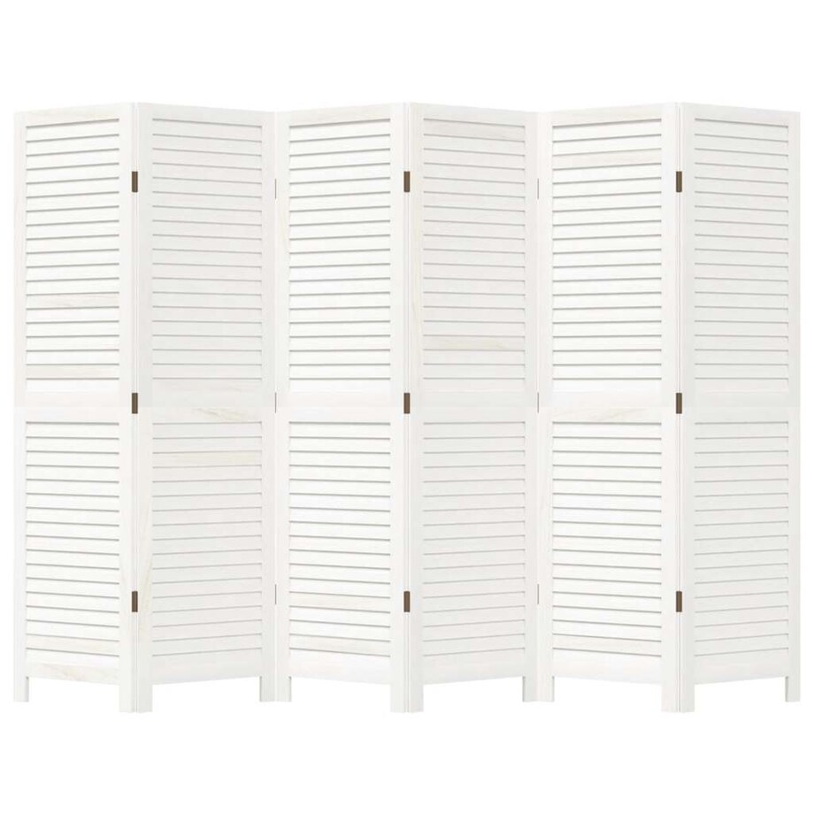 vidaXL Parawan pokojowy, 6-panelowy, biały, lite drewno paulowni