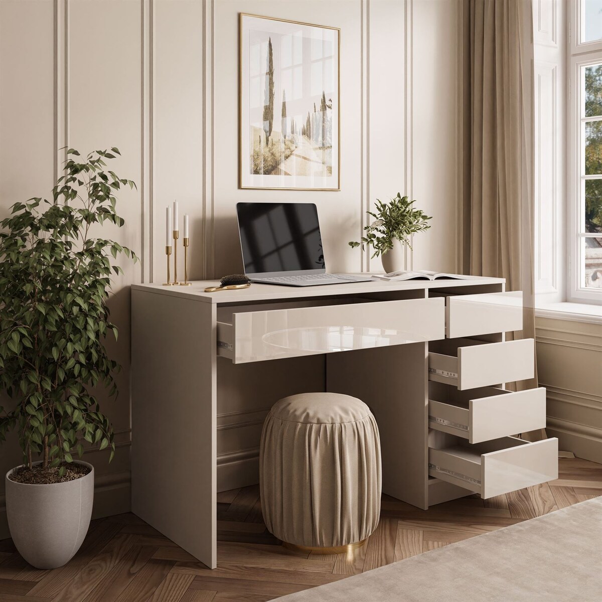 Biurko MADA GLOSS z szufladami kaszmir połysk