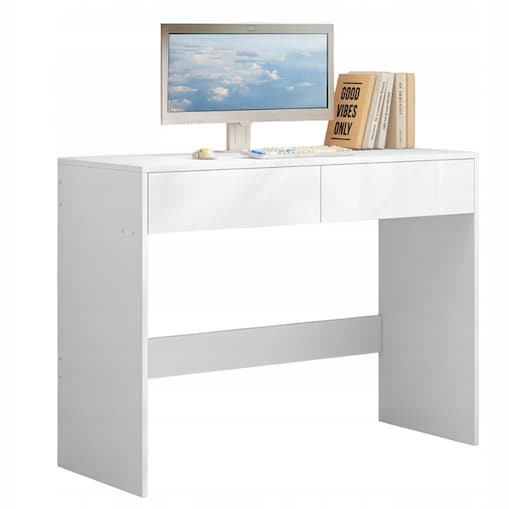 BIURKO KOMPUTEROWE BIAŁE NOWOCZESNE Z 2 SZUFLADAMI LOFT STÓŁ TOALETKA 100CM