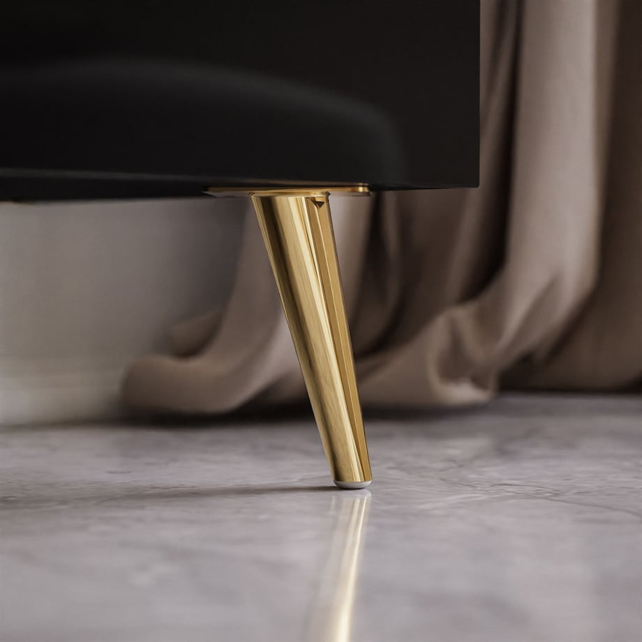 Szafka RTV ONYX na złotych nóżkach wysoki połysk 158 cm, carny połysk, złote uchwyty