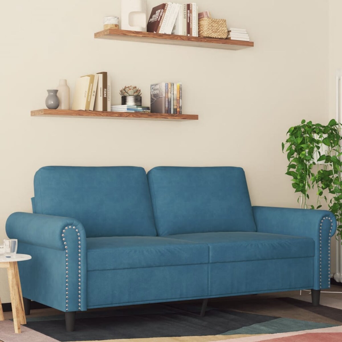 vidaXL Sofa 2-osobowa, niebieski, 140 cm, tapicerowana aksamitem