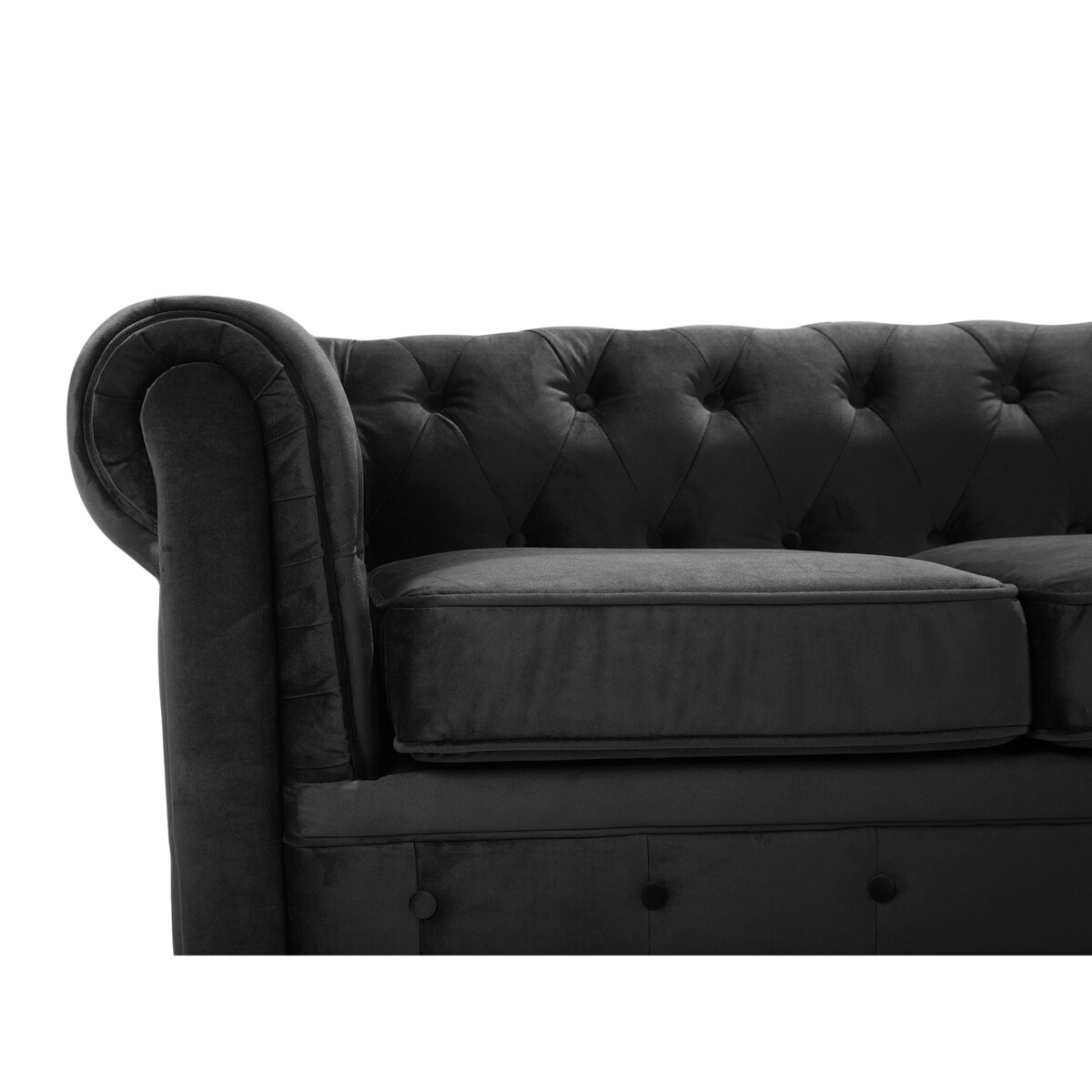 Sofa 3-osobowa welurowa czarna CHESTERFIELD