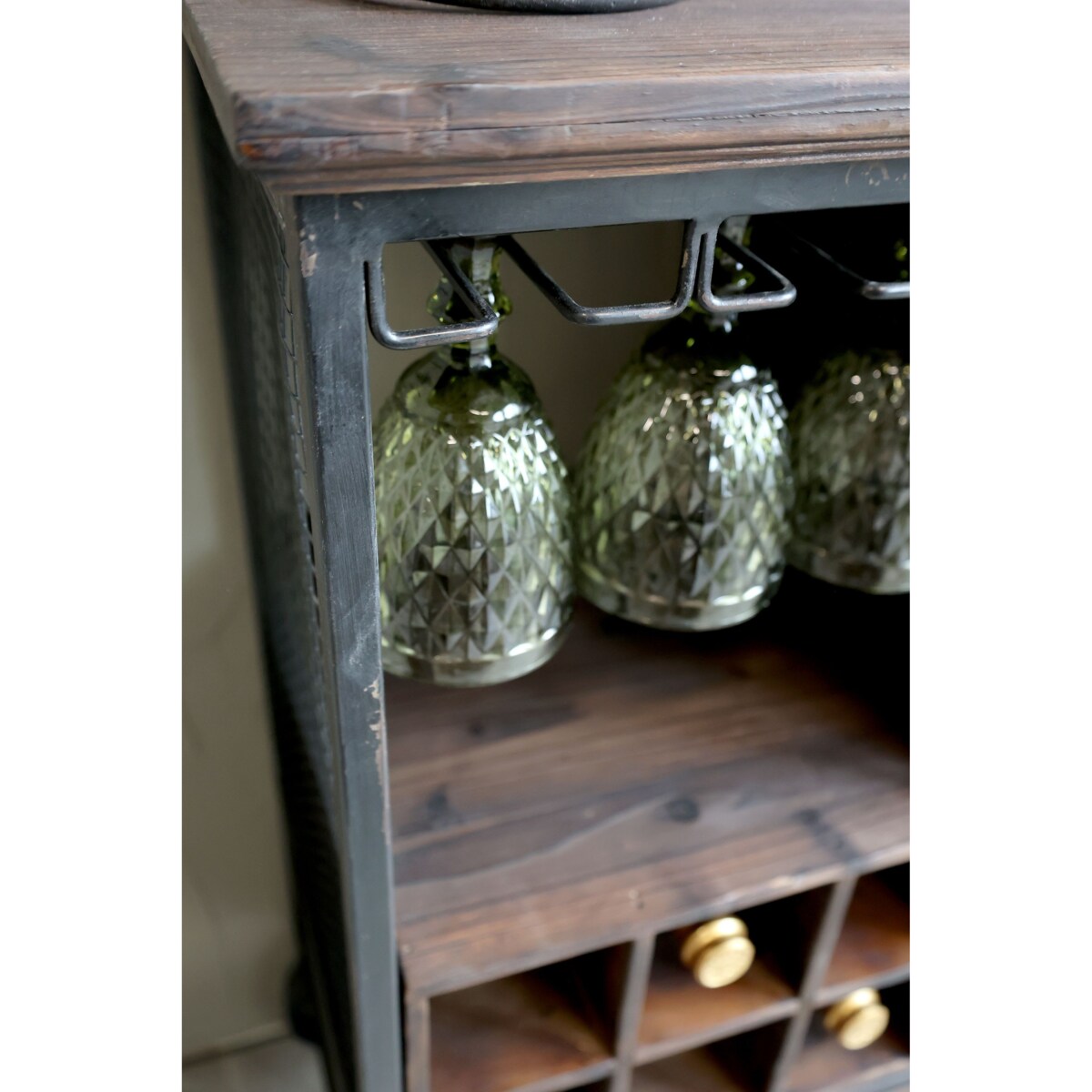 Komoda barowa na kółkach drewno, metal 94 cm