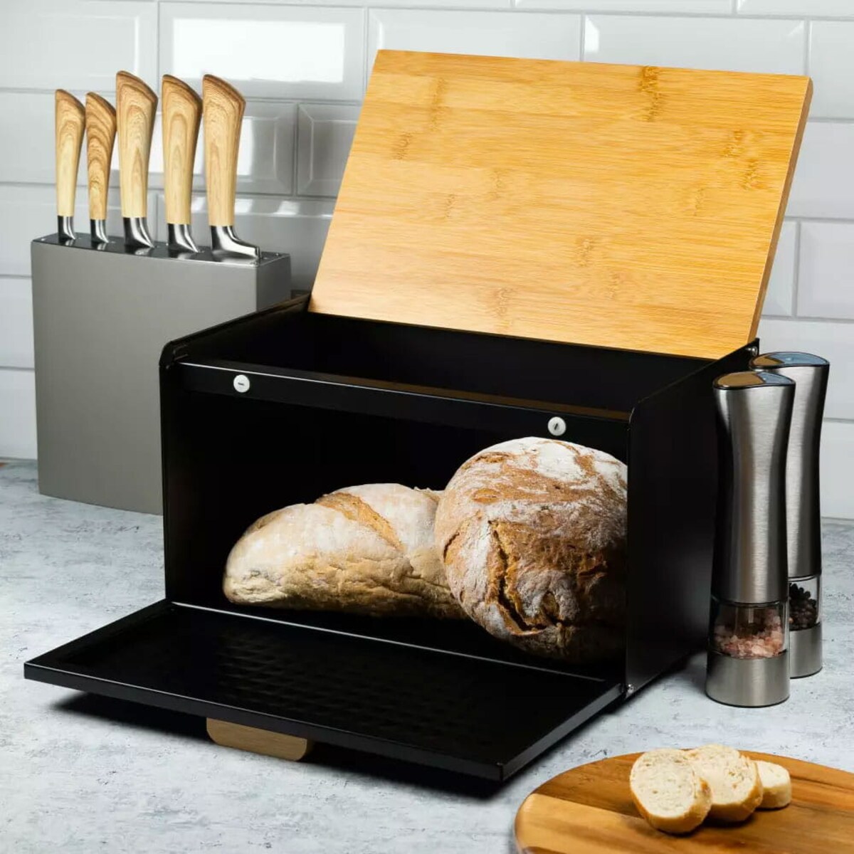 Chlebak stalowo-drewniany dwustronny czarny KLAUSBERG