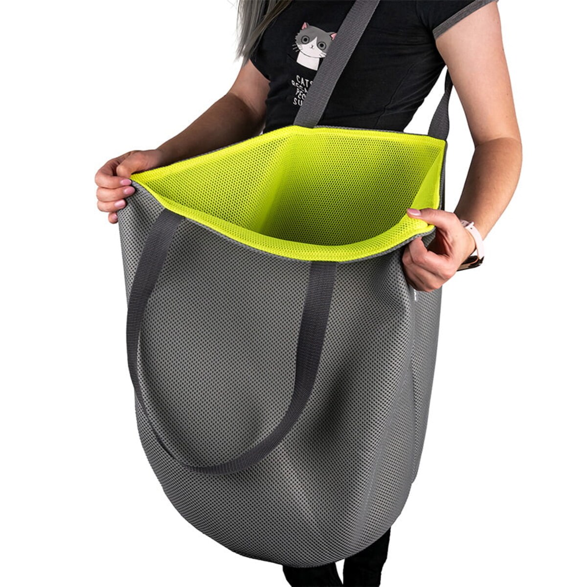 Torba na zakupy z okrągłym spodem, 58x48 szara środek żółty