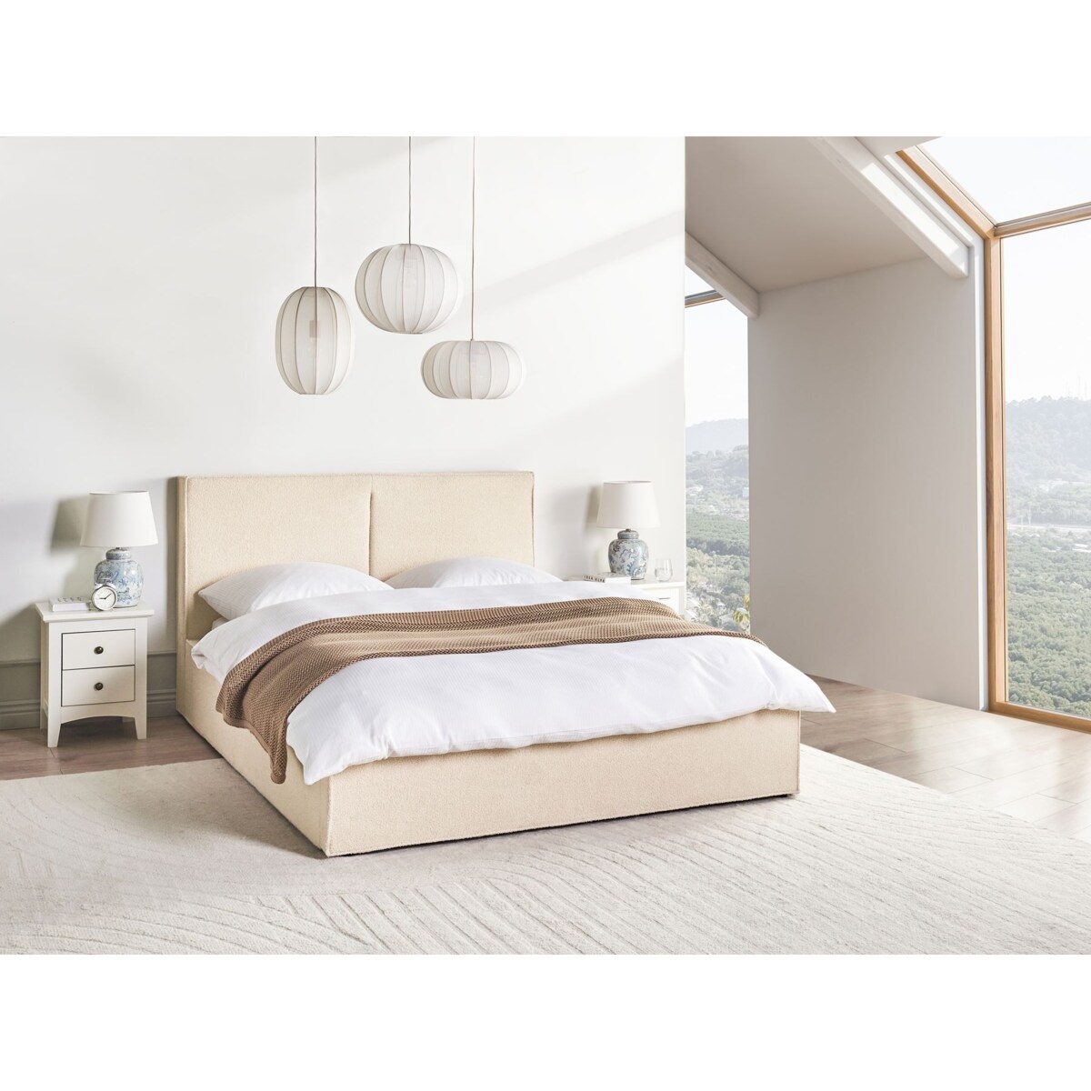 Łóżko z pojemnikiem Boucle MOISSAC 160 x 200 cm Beżowy