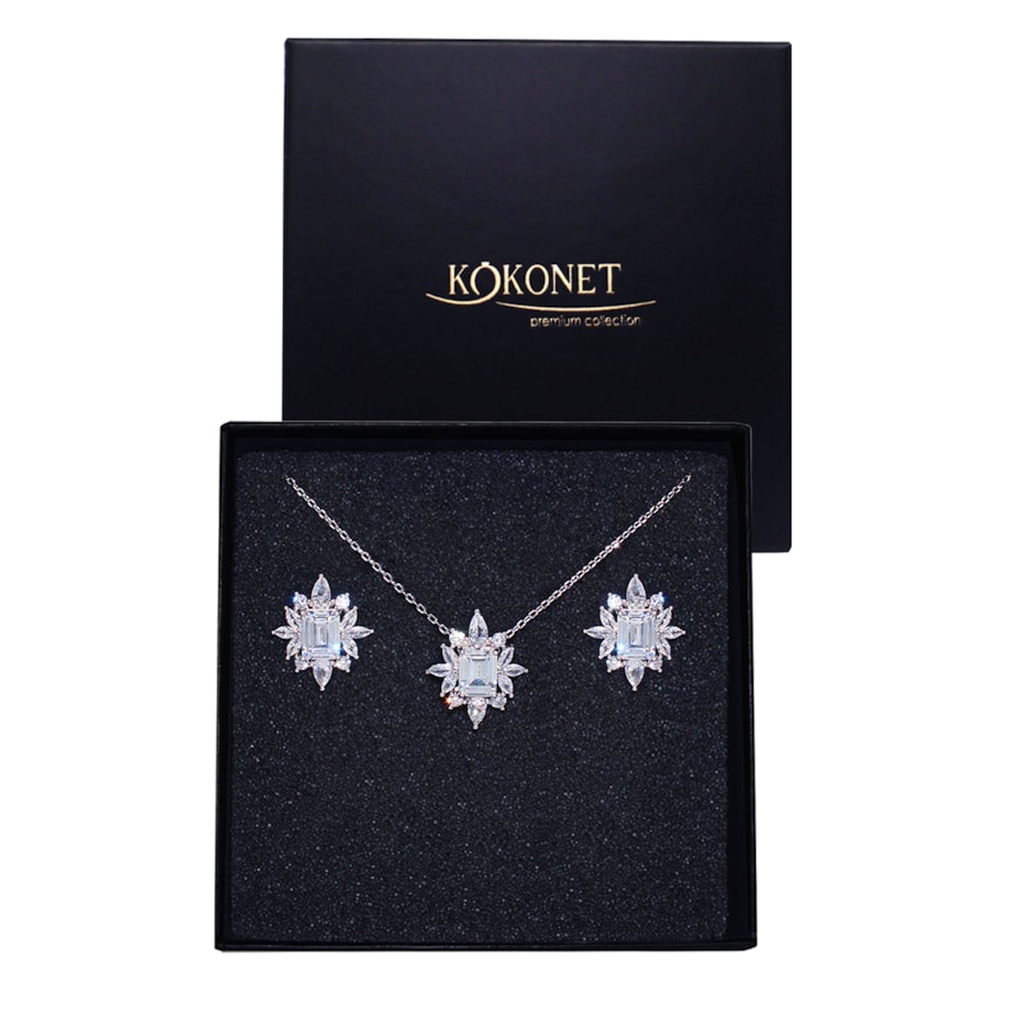 Kolczyki naszyjnik zestaw ślubny old money ROZETA elegancka srebrny