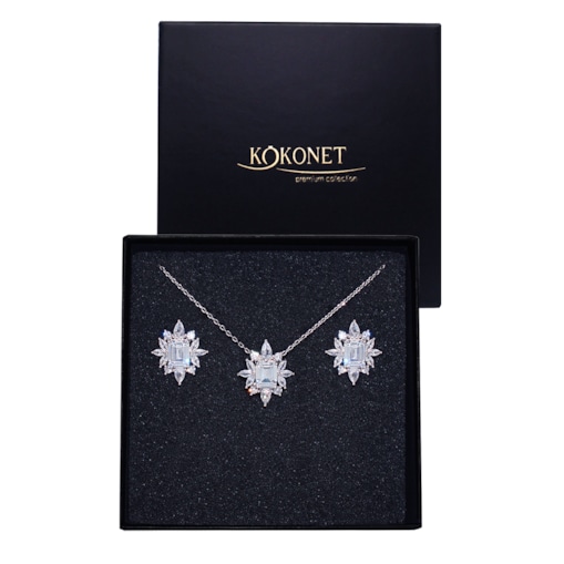 Kolczyki naszyjnik zestaw ślubny old money ROZETA elegancka srebrny