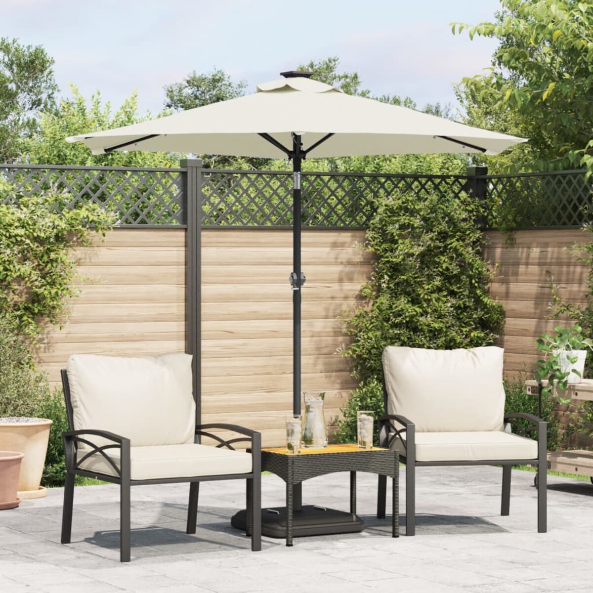 vidaXL Parasol ogrodowy z LED, stalowy słupek, biały, 225x225x212 cm