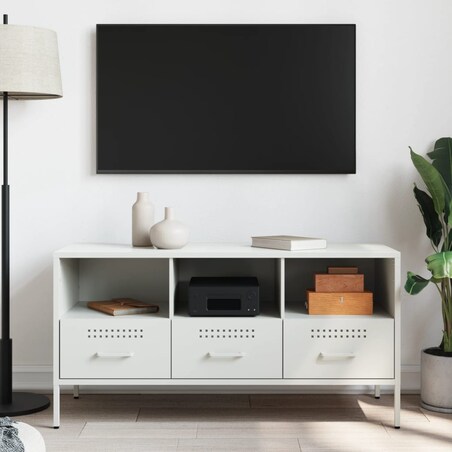 vidaXL Szafka pod telewizor, biała, 100,5x39x50,5 cm, stalowa