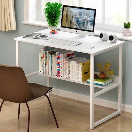 Biurko Komputerowe Stolik Loft Białe Młodzieżowe Z Półką Nowoczesne 100 Cm