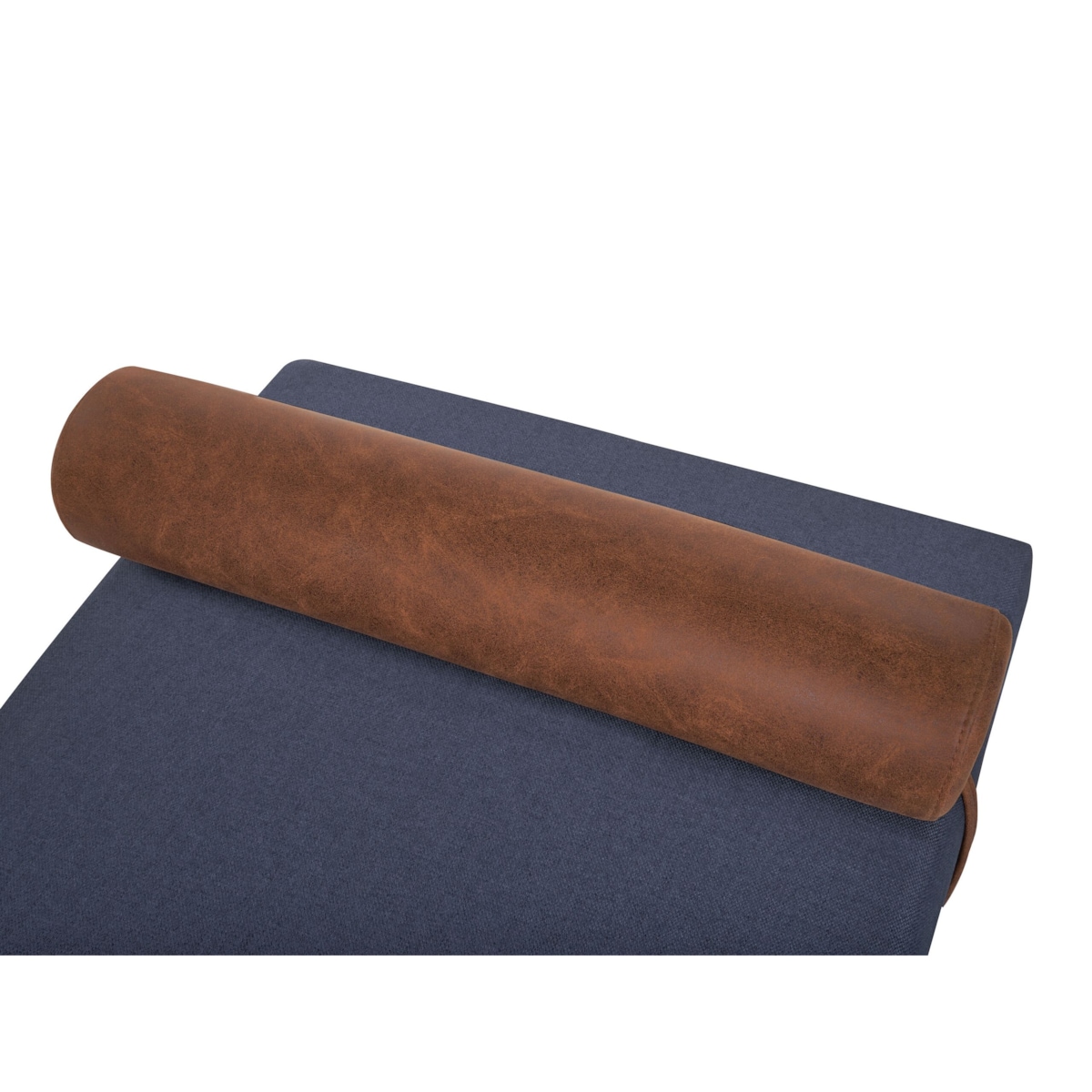 Szezlong len syntetyczny i ekoskóra ciemnoniebiesko-brązowy MALMOS