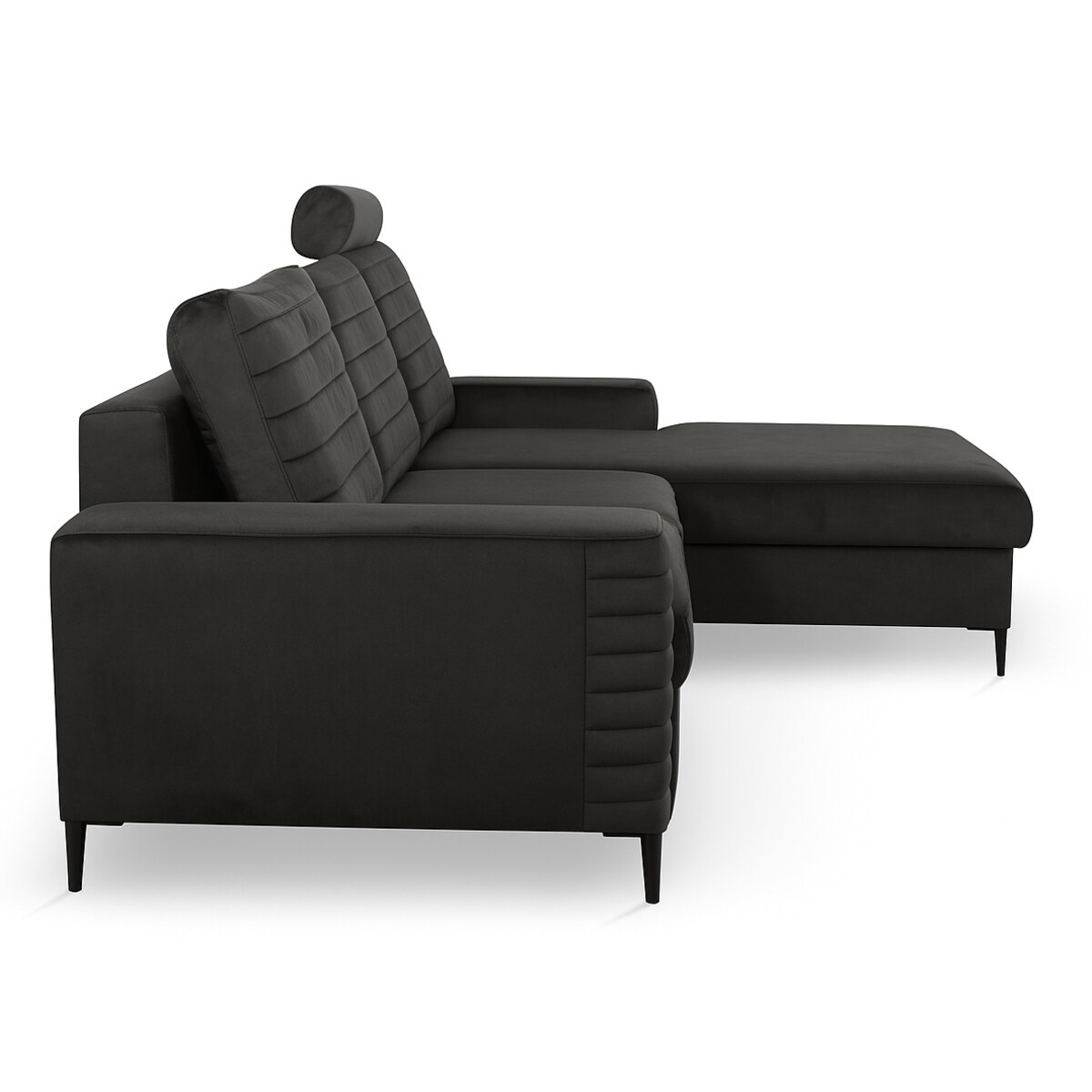 Narożnik rozkładany z zagłówkiem i pojemnikiem OLI, prawostronny, czarny