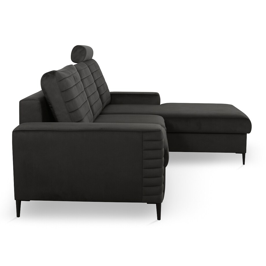 Narożnik rozkładany z zagłówkiem i pojemnikiem OLI, prawostronny, czarny