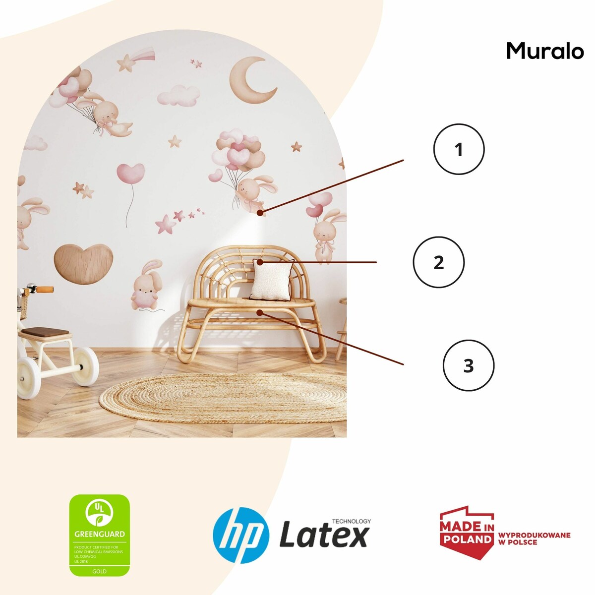 Naklejki Ścienne Dla Dzieci Króliczki Balony Serca Gwiazdy Księżyc ZESTAW 120x60cm